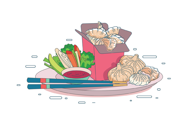 手绘饺子美食制作海报背景设计素材