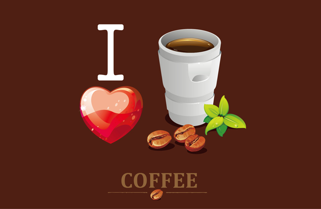 咖啡豆桃心组合的海报背景设计矢量素材
