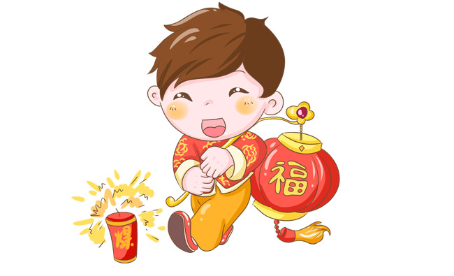 新年快乐卡通男孩动漫人物拿着灯笼的背景设计