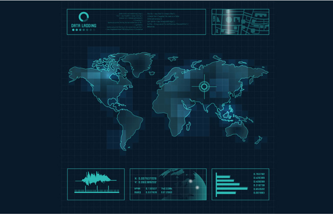 蓝色科技世界地图创意背景设计矢量素材