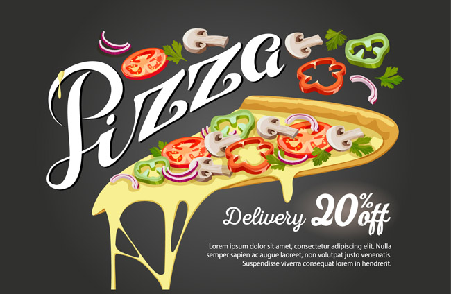 美味三角披萨折扣促销海报矢量图
