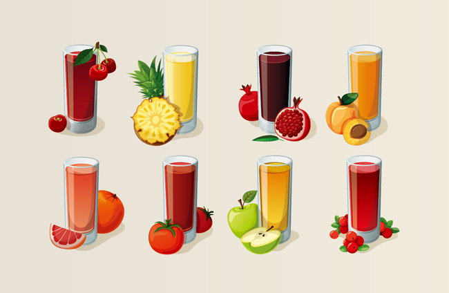 8组水果果汁饮料食物元素图标设计素材