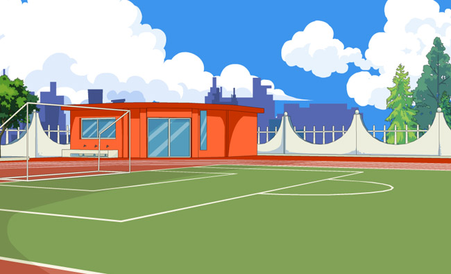 学校足球运动场一角二维动画场景设计