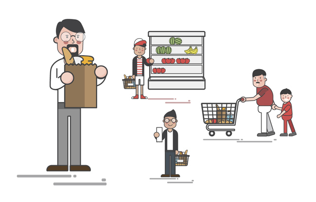 可爱手绘超市购物元素插画设计矢量图