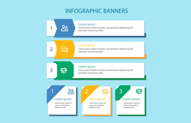 信息图表的横幅，不同的设计和颜色变化矢量图
