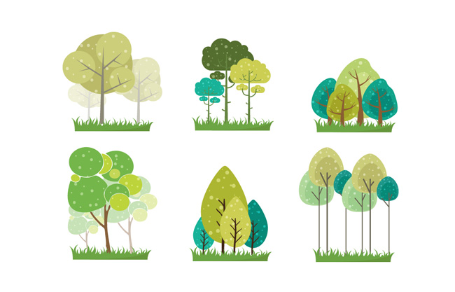 扁平化绿色植物春季大树设计矢量素材