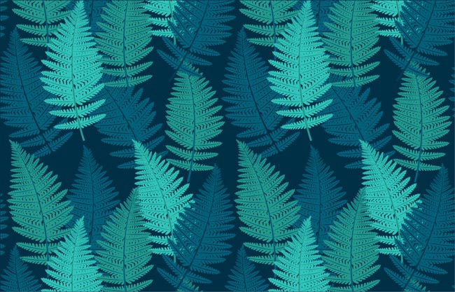 创意蓝绿色蕨类叶子无缝背景矢量素材