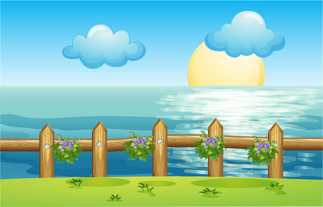 海边草地矢量风景插画素材