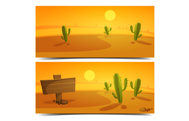 沙漠路牌卡通仙人掌元素AI素材下载