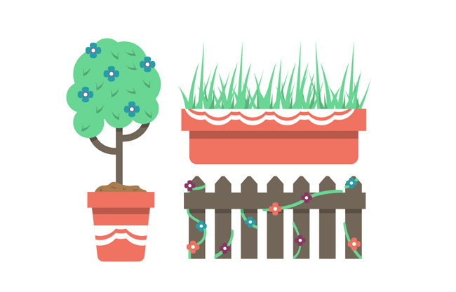 矢量小树小草围栏花园元素素材设计