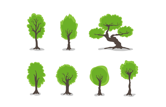 卡通矢量茂盛树木装饰元素素材设计