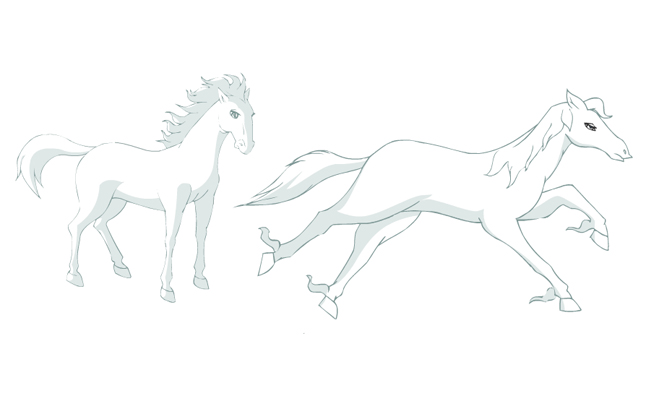 白马站姿和奔跑的白马动作动画素材