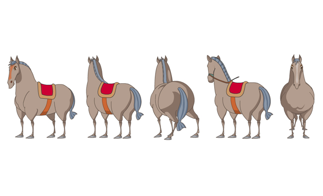 一匹马的多视图造型设计手绘矢量素材