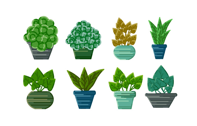 手绘绿植植物盆栽设计元素AI素材