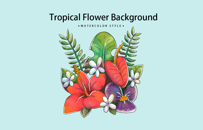 水彩彩绘手绘热带花束绿植矢量设计素材