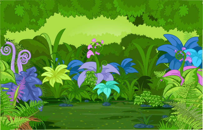 卡通童话绿色植物花卉矢量设计素材