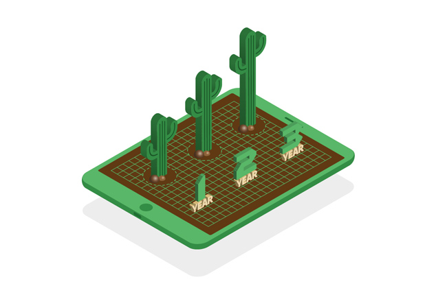 创意卡通2.5D仙人掌信息柱状图设计素材