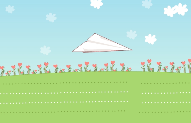 纸飞机在草坪上空飞场景设计素材下载