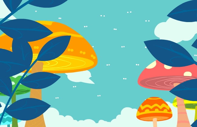 蓝天下的蘑菇场景设计素材