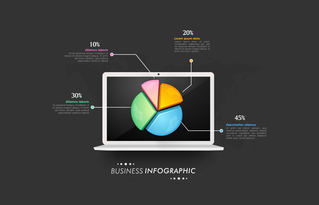 计算机彩色饼状商业图表数据信息素材