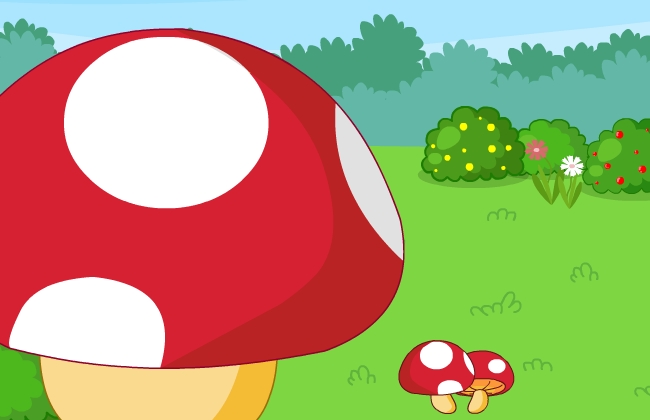 大蘑菇生长在草坪上动画场景设计素材
