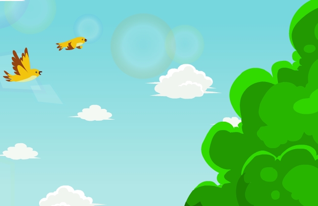 树丛和飞翔的小鸟场景设计flash动画素材