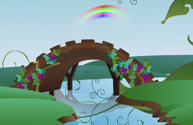 彩虹下的桥和葡萄动漫场景素材