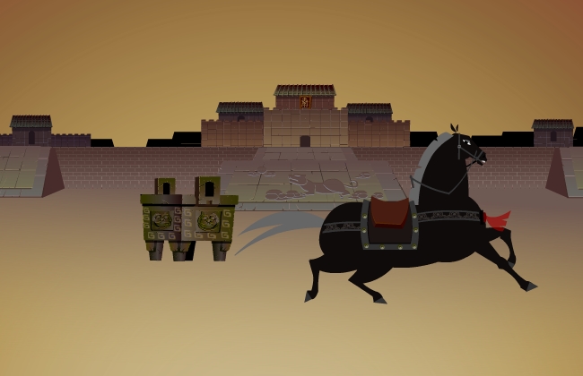 奔驰的骏马和城门flash场景素材