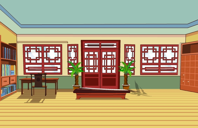 窗户和古代的盆栽琴flash场景矢量素材