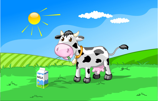 奶牛草原元素卡通形象设计