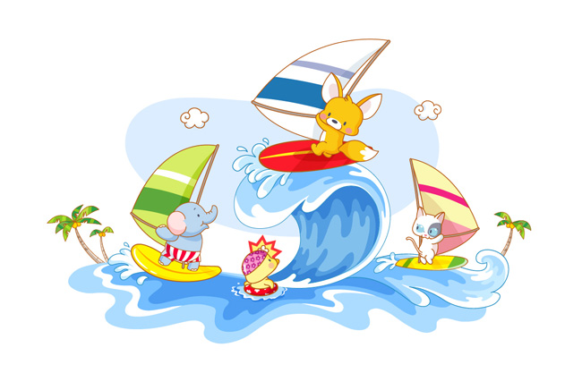 动物冲浪插画素材设计