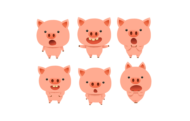 卡通可爱猪猪表情动作设计素材