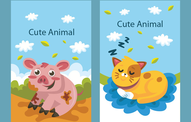 动物表情卡片矢量素材设计