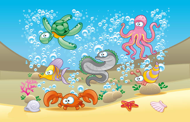 海底世界插画卡通动物素材