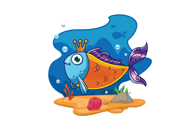 海底带皇冠的鱼卡通素材设计