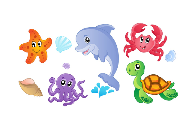 海洋生物小动物卡通形象设计素材