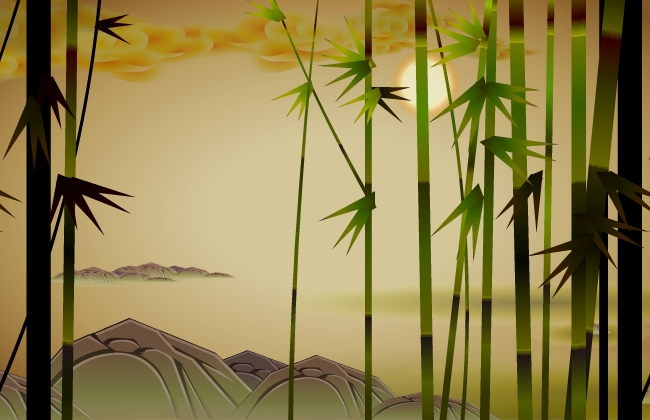 落日余晖下的竹林flash矢量素材