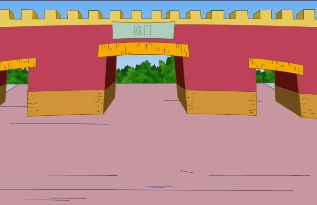 古代城门正面动画场景素材