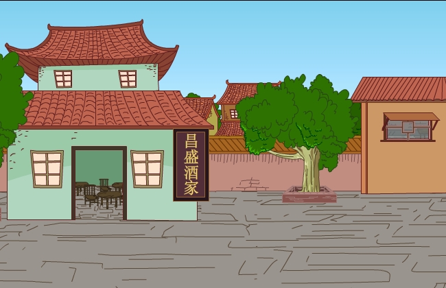 古代街道酒家动画场景素材下载