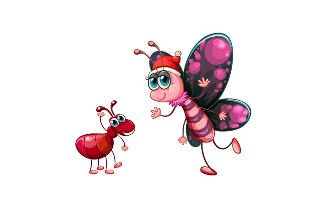 花蝴蝶和小蚂蚁矢量动物设计