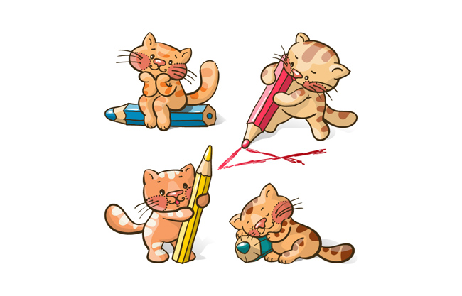 绘画卡通猫咪矢量素材