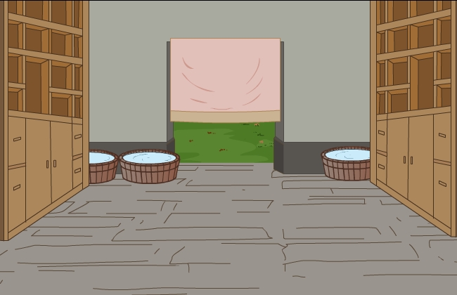 古代洗碗部室内动画场景素材