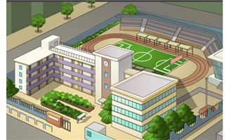 学校校园园俯视立体场景