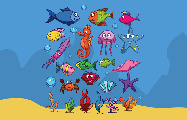 卡通海底生物矢量设计素材