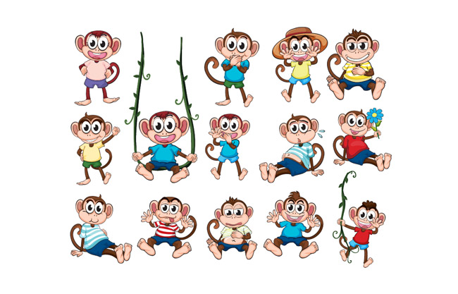 猴子卡通拟人化形象动作表情素材合集