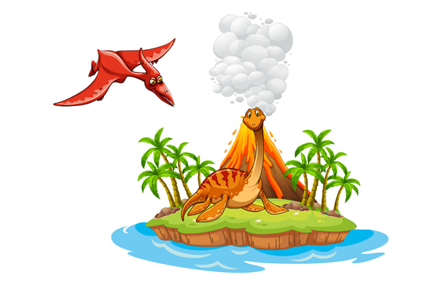 热带火山恐龙元素背景素材设计