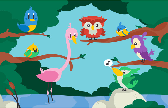 森林鸟类卡通形象设计素材