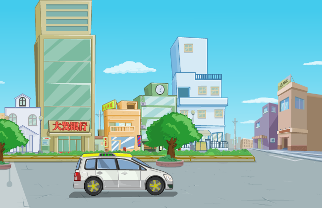 城市商铺和出租车flash场景素材设计下载