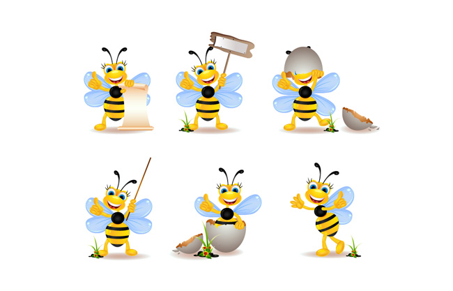 蜜蜂形象动作表情设计矢量素材