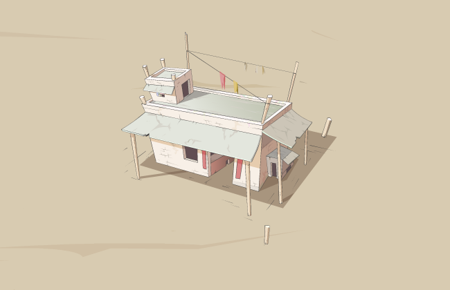沙漠中的房屋建筑手绘flash设计素材下载